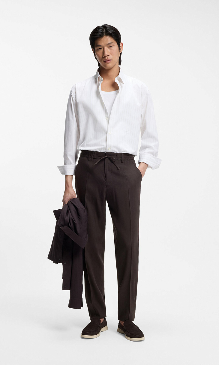 HUGO BOSS: Зауженные брюки из льна