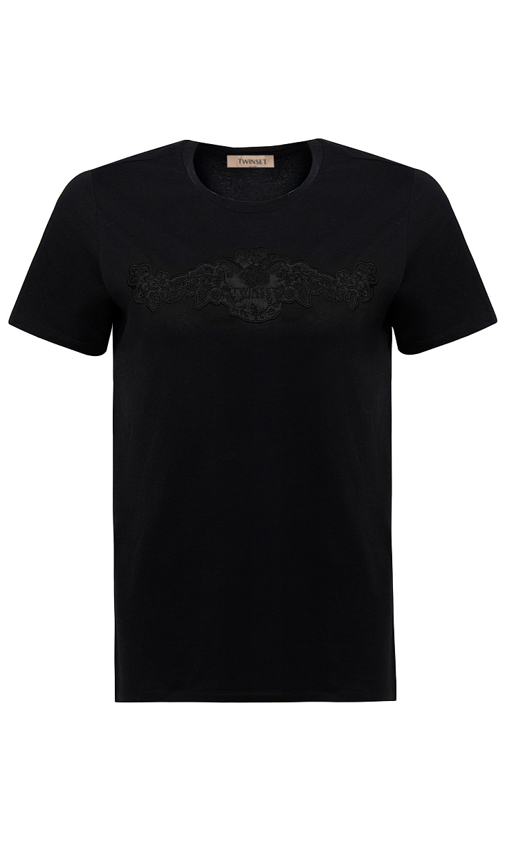 TWINSET: Футболка с кружевом