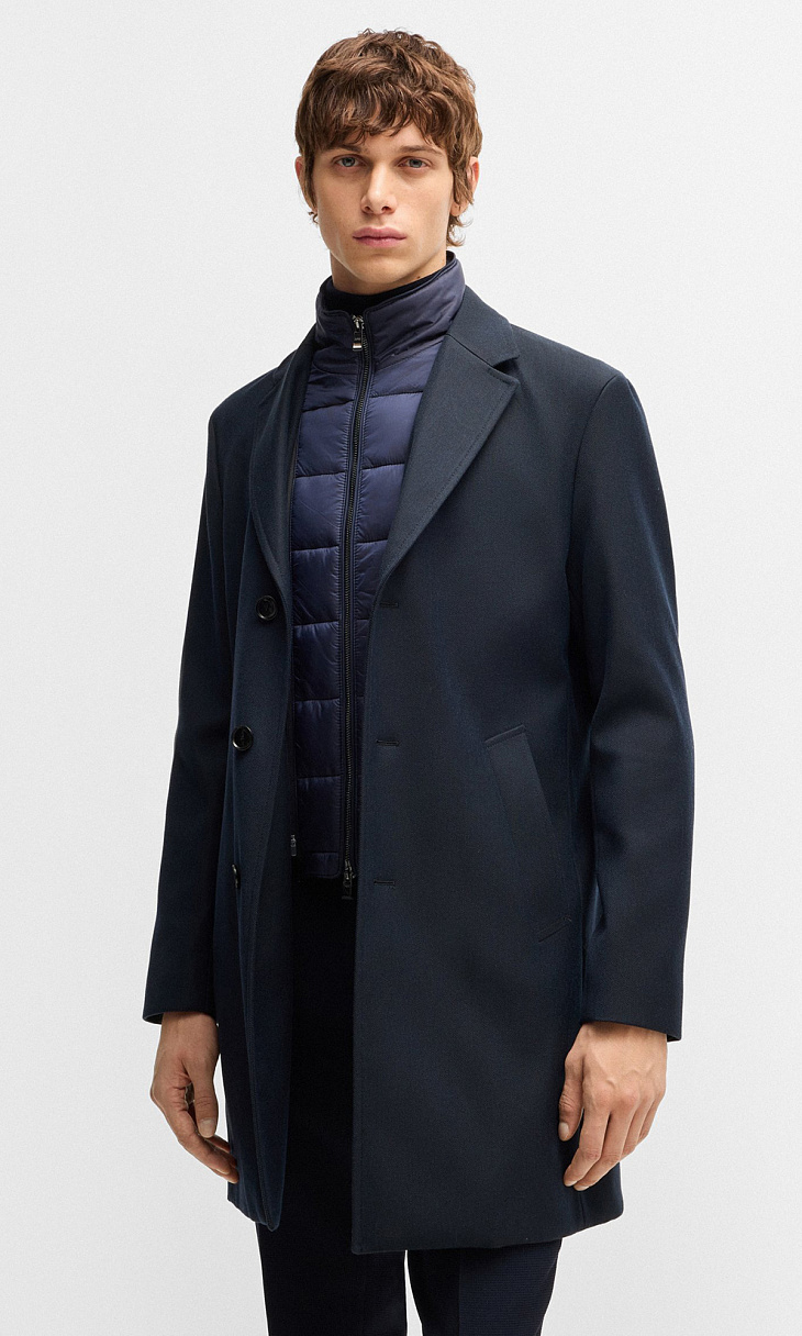 HUGO BOSS: Шерстяное пальто со стеганой вставкой