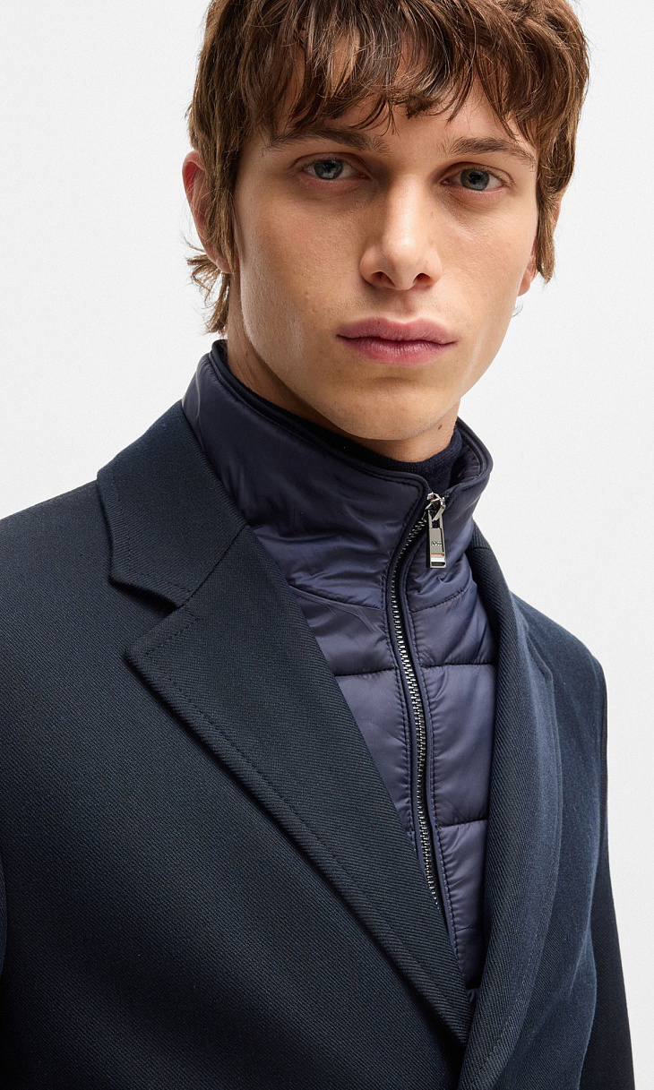 HUGO BOSS: Шерстяное пальто со стеганой вставкой