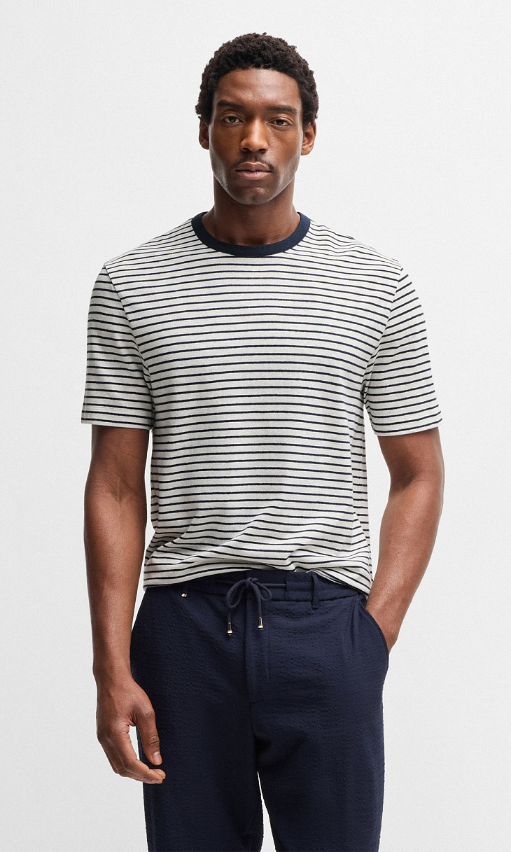 HUGO BOSS: Футболка из хлопка и льна