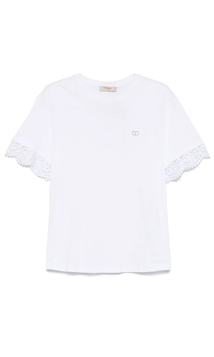 TWINSET: Футболка с кружевными рукавами