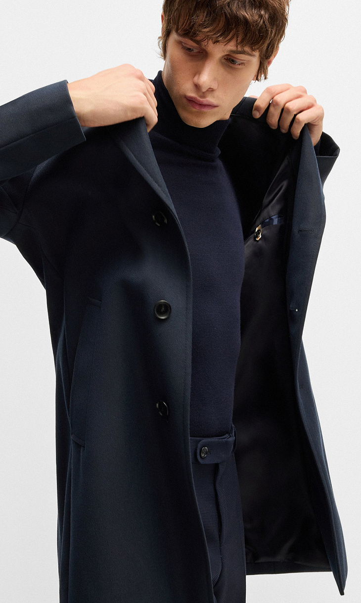 HUGO BOSS: Шерстяное пальто со стеганой вставкой