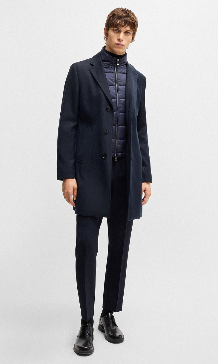 HUGO BOSS: Шерстяное пальто со стеганой вставкой