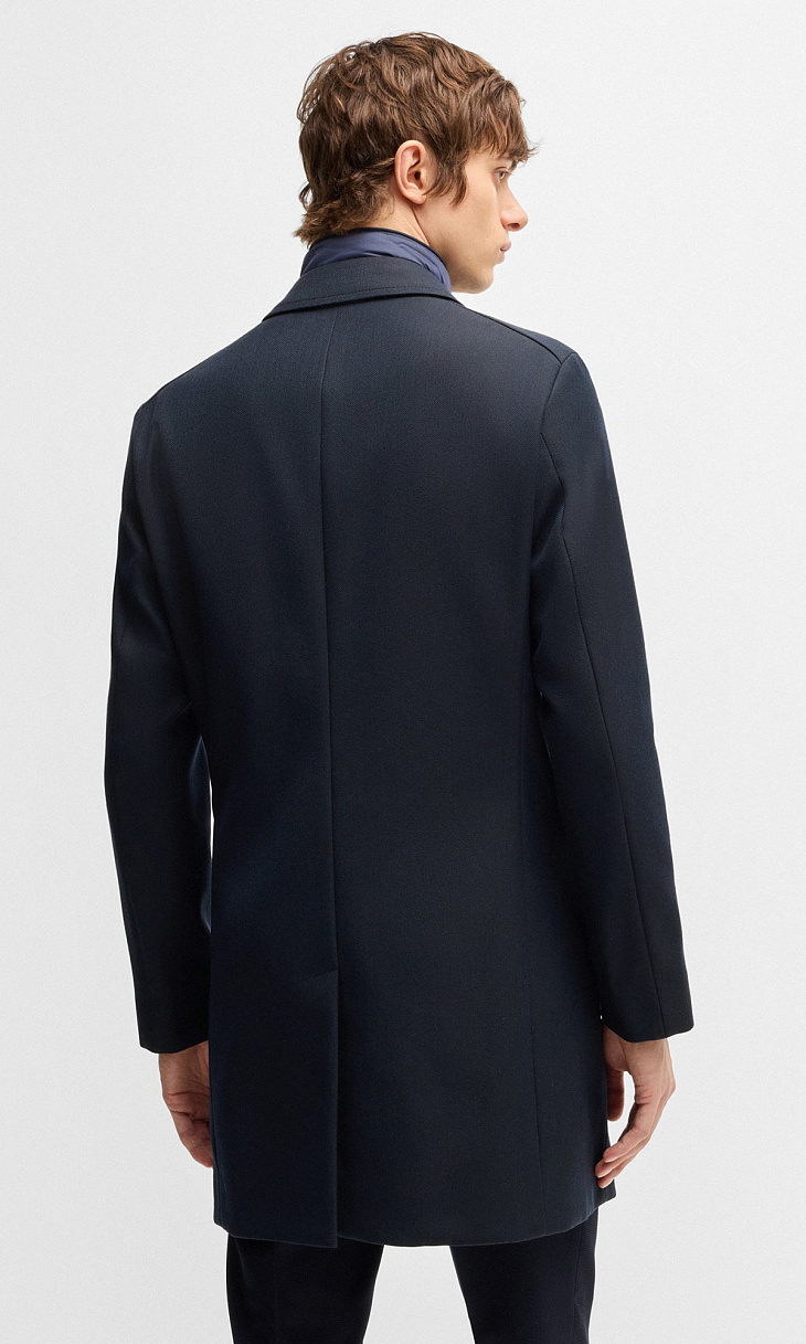 HUGO BOSS: Шерстяное пальто со стеганой вставкой