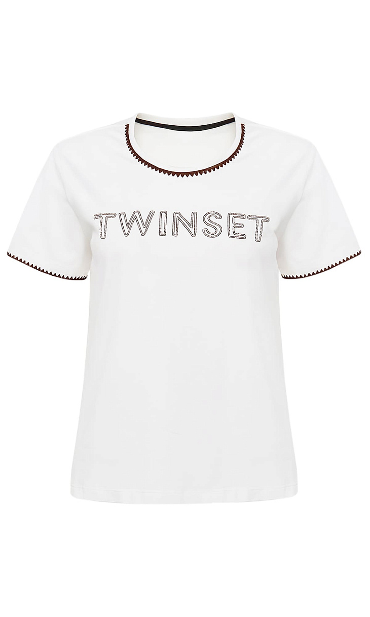 TWINSET: Футболка с вышивкой
